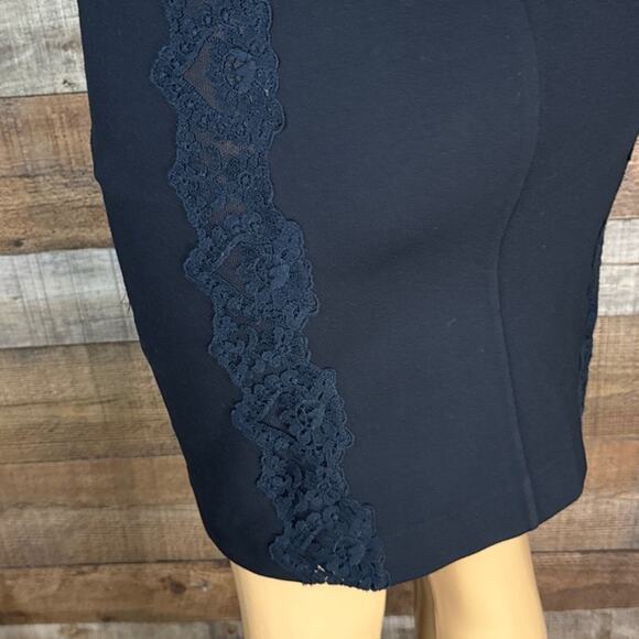 Rebecca Taylor Black Sleeveless V-Neck Sheath Sheer Lace Inset Dress Size 4 - Picture 6 of 9